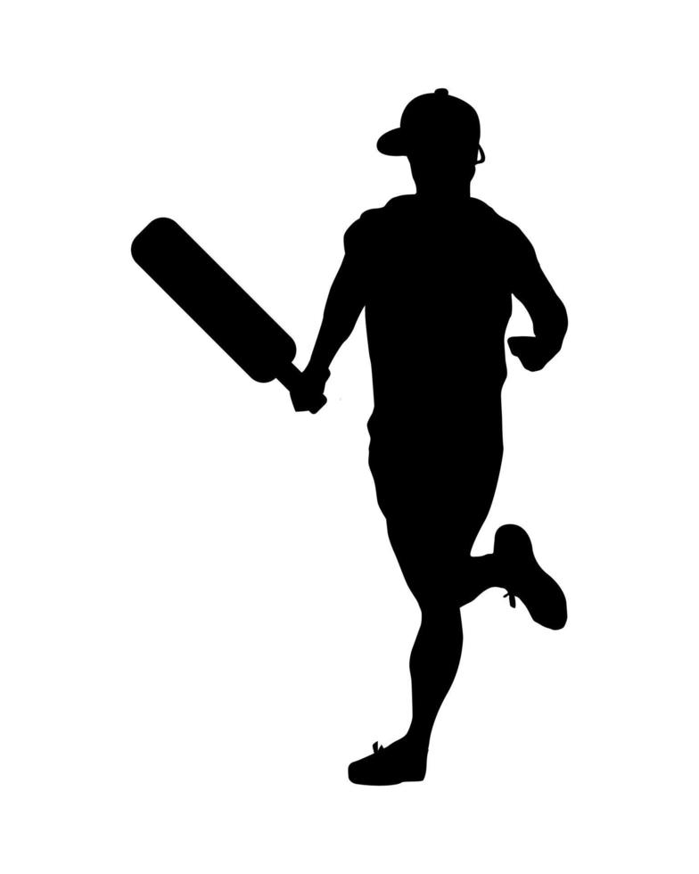 silhueta de menino jogador de críquete batedor. jogador de críquete executando a ilustração. vetor