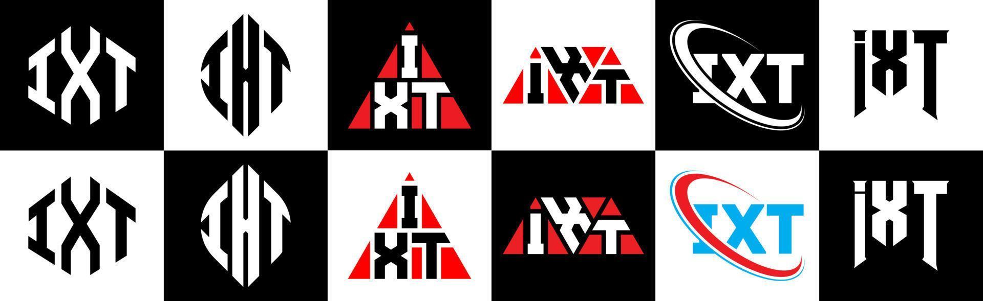 design de logotipo de letra xt em estilo seis. polígono ixt, círculo, triângulo, hexágono, estilo plano e simples com logotipo de letra de variação de cor preto e branco definido em uma prancheta. logotipo minimalista e clássico do ixt vetor