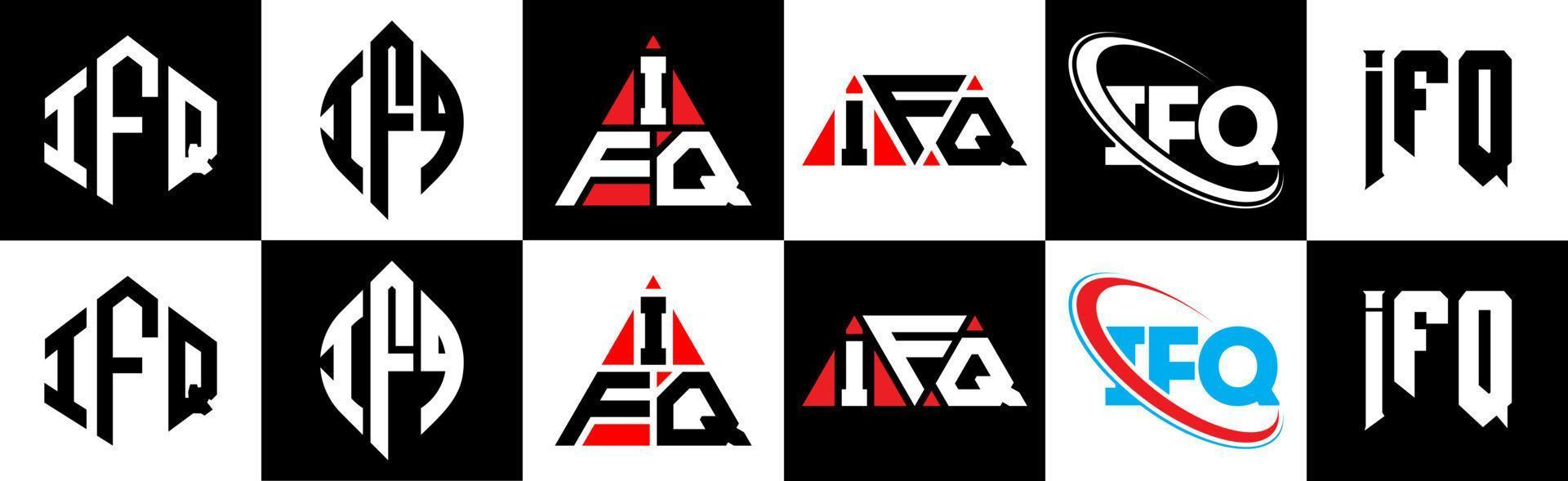 design de logotipo de letra ifq em seis estilos. ifq polígono, círculo, triângulo, hexágono, estilo plano e simples com logotipo de carta de variação de cor preto e branco definido em uma prancheta. ifq logotipo minimalista e clássico vetor