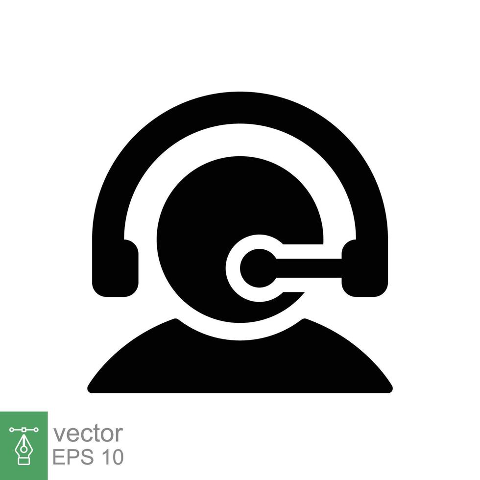 ícone de operador de telemarketing. estilo sólido simples. operador de call center com fone de ouvido, atendimento ao cliente, conceito de telemarketing. símbolo de glifo preto. ilustração vetorial isolada. eps 10. vetor