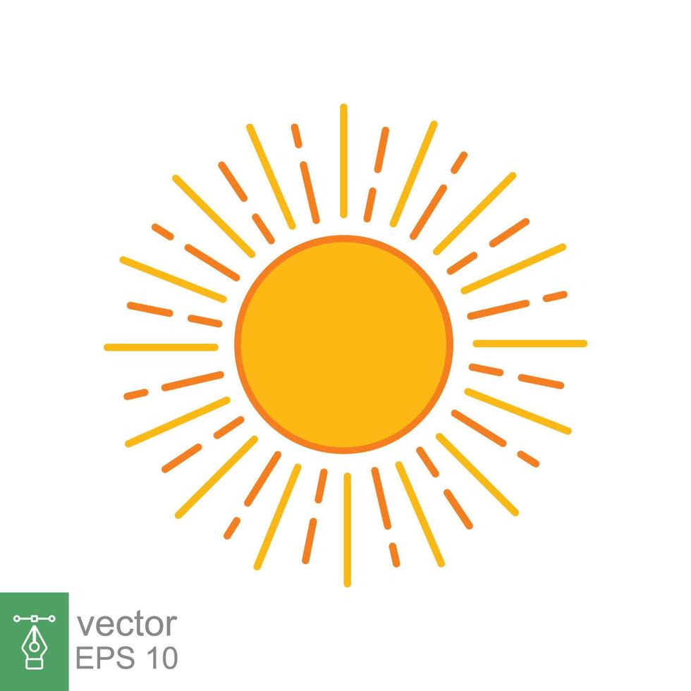 ícone do sol. estilo plano simples. sol, cor amarela ensolarada da manhã, nascer do sol, conceito de verão. projeto de ilustração vetorial isolado no fundo branco. eps 10. vetor