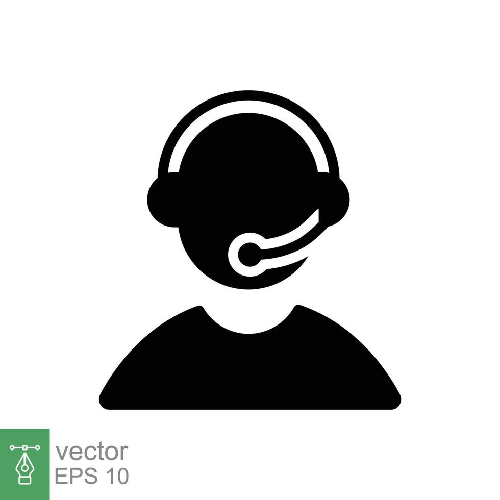 ícone de operador de telemarketing. estilo sólido simples. operador de call center com fone de ouvido, atendimento ao cliente, conceito de telemarketing. símbolo de glifo preto. ilustração vetorial isolada. eps 10. vetor