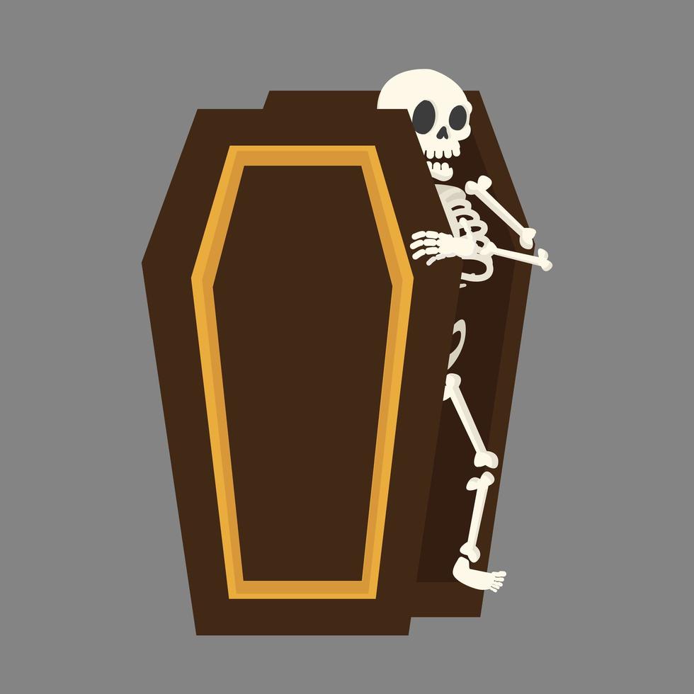 esqueleto acordando em estilo simples de caixão vetor