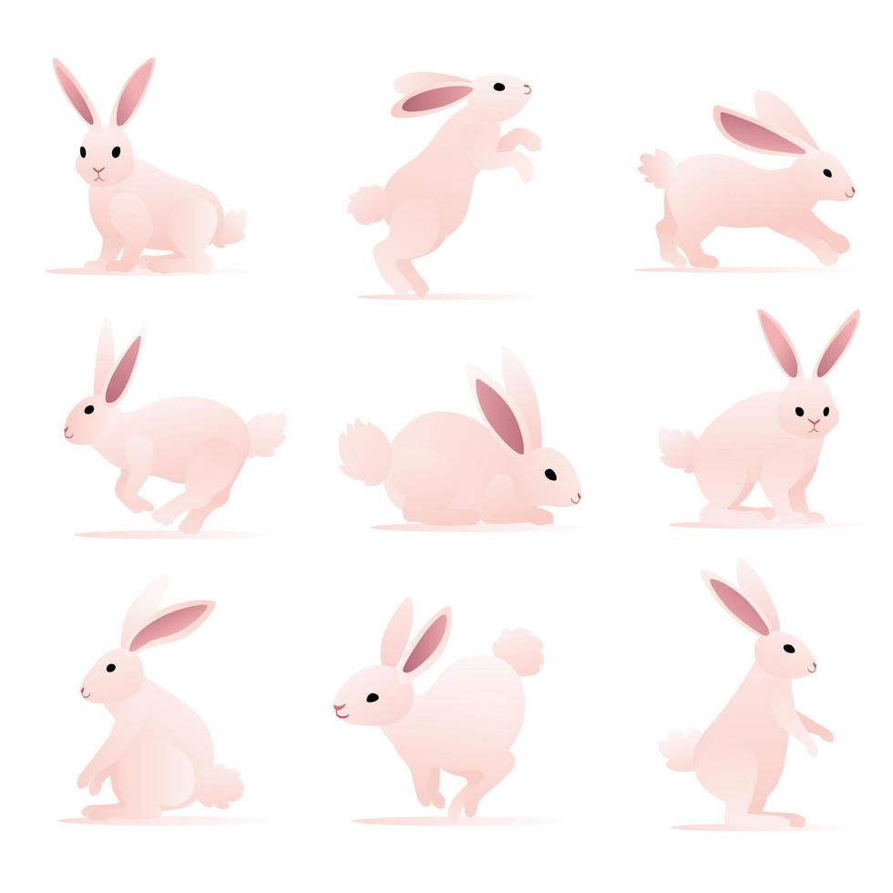 o vetor de ilustração fofa de coelho com vários movimentos cor de gradiente rosa é adequado para as necessidades do pôster do livro de elementos de design