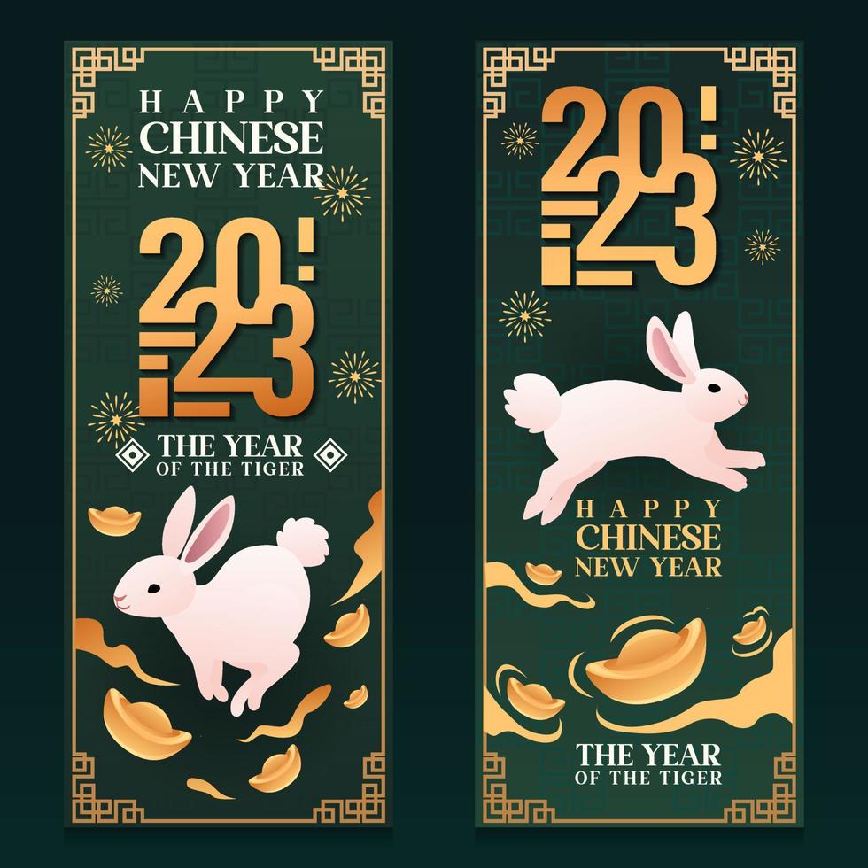 ano decorativo chinês asiático do modelo de design de banner de coelho vetor