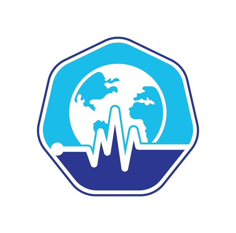 ícone de design de logotipo de vetor de globo de pulso. eletrocardiograma de pulso e logotipo de vetor de ícone do globo. ícone do globo terrestre com batimento cardíaco.