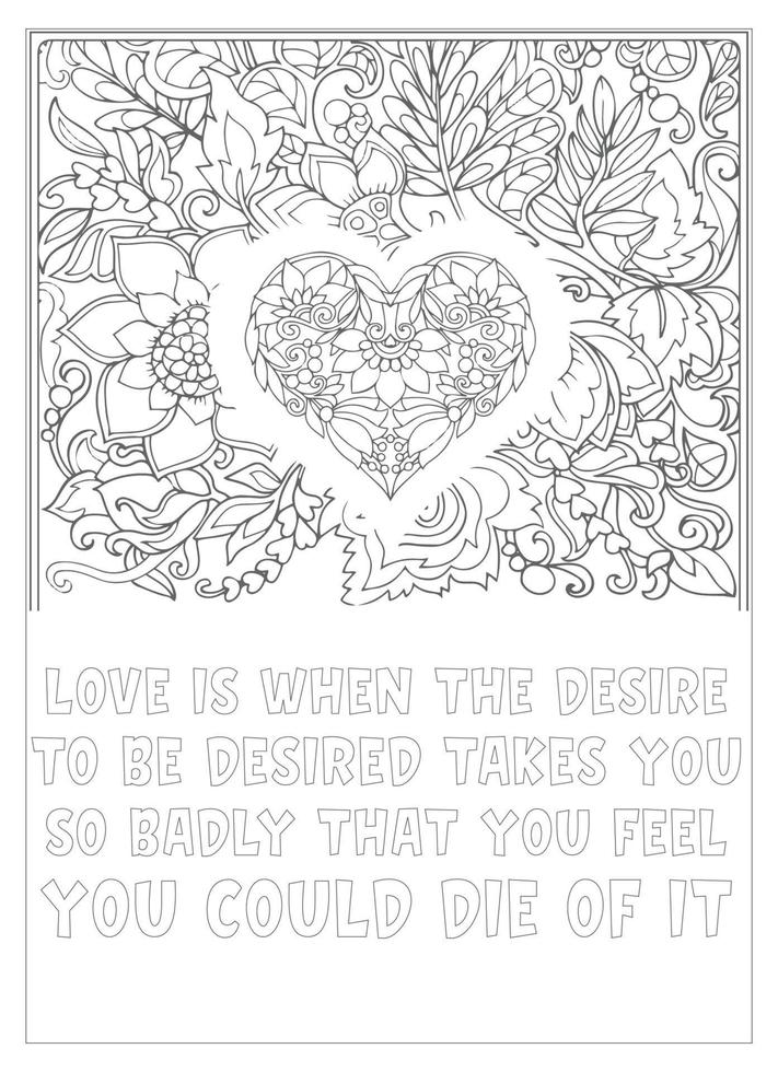 citação de amor página para colorir para adulto vetor