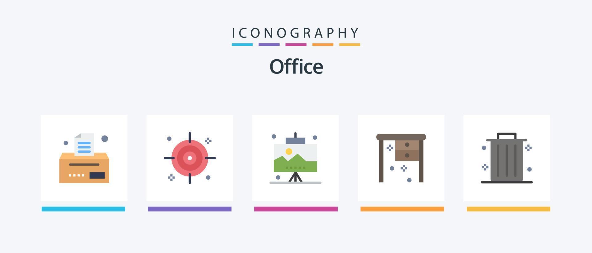 pacote de ícones do Office Flat 5, incluindo . caixote de lixo. seo. o negócio. mesa de trabalho. design de ícones criativos vetor