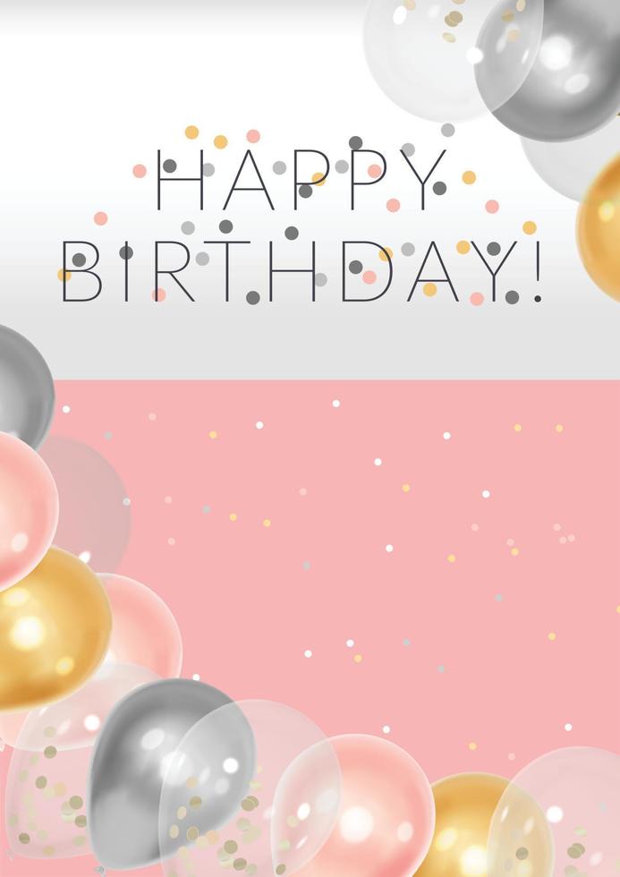 design de cartão postal de feliz aniversário com balões realistas vetor