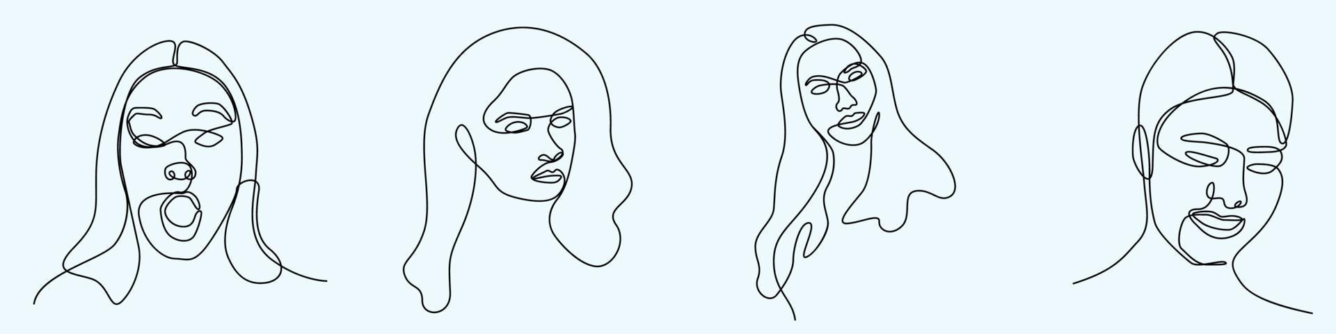 desenho de mão contínuo de uma linha de arte de linha de rosto de mulher feminina vetor