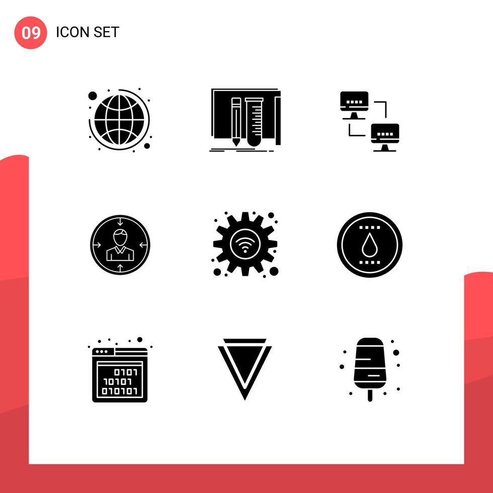 pacote de linha vetorial editável com 9 glifos sólidos simples de ferramentas pessoais de RH, computadores de funcionários, elementos de design vetorial editáveis vetor