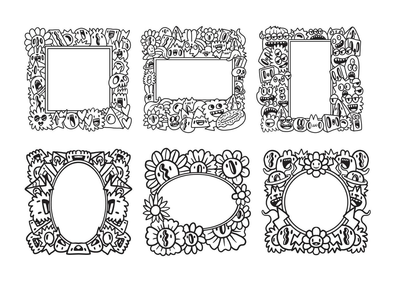 coleção de quadros de arte de rabiscos abstratos desenhados à mão vetor