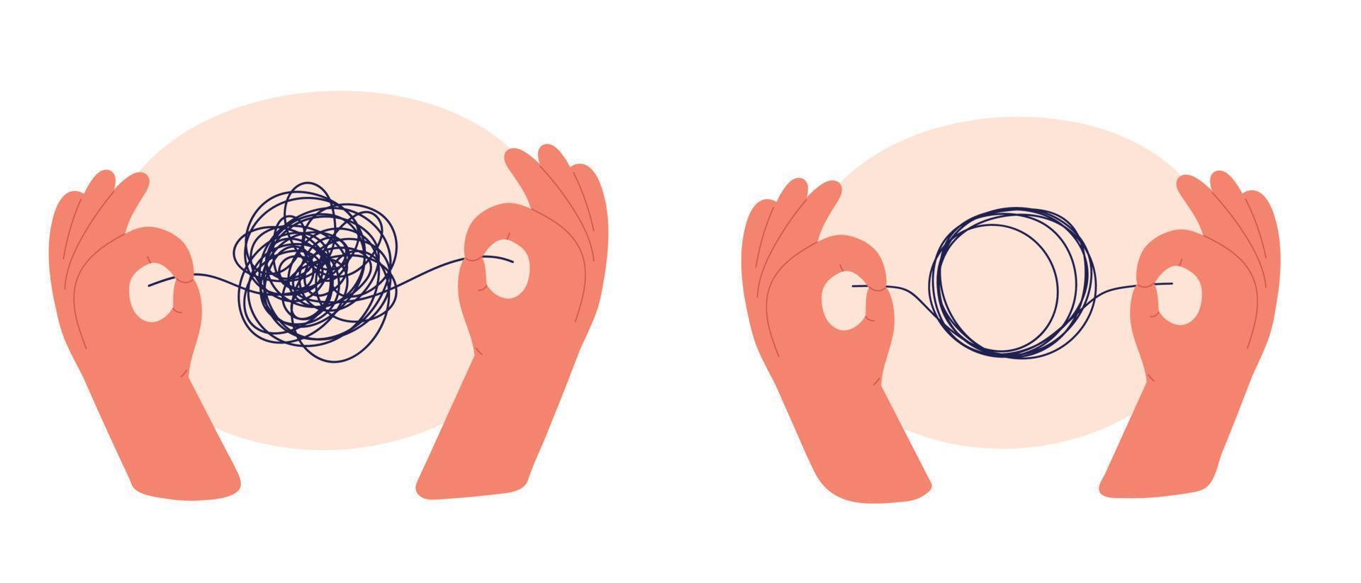 estresse de transformação em psicologia. conceito de saúde mental. resolução do caos. ilustração vetorial plana vetor