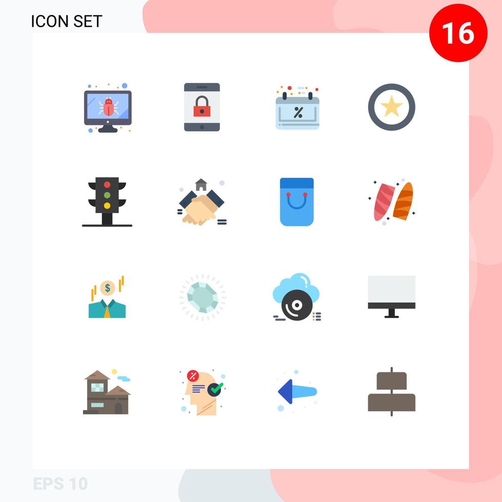 conjunto moderno de 16 cores planas e símbolos, como luzes de calendário de tráfego de acordo, pacote editável de moedas de elementos de design de vetores criativos