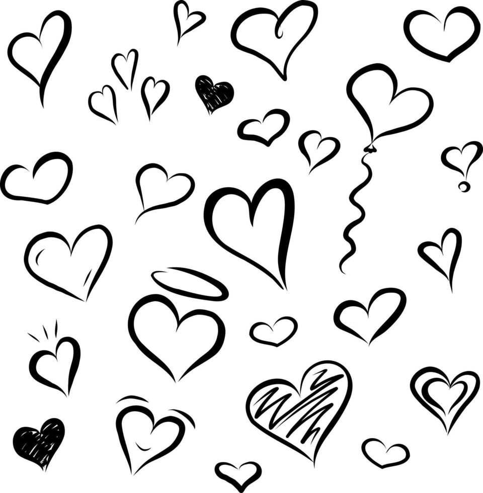 doodle coração preto sobre fundo branco dia dos namorados vetor