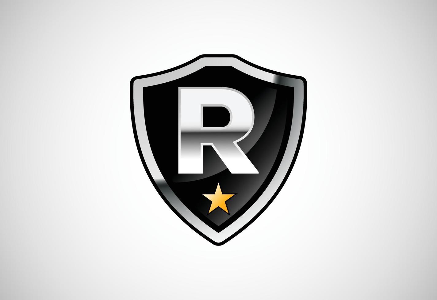 letra inicial r com ilustração em vetor escudo ícone logotipo design. escudo com alfabeto monograma