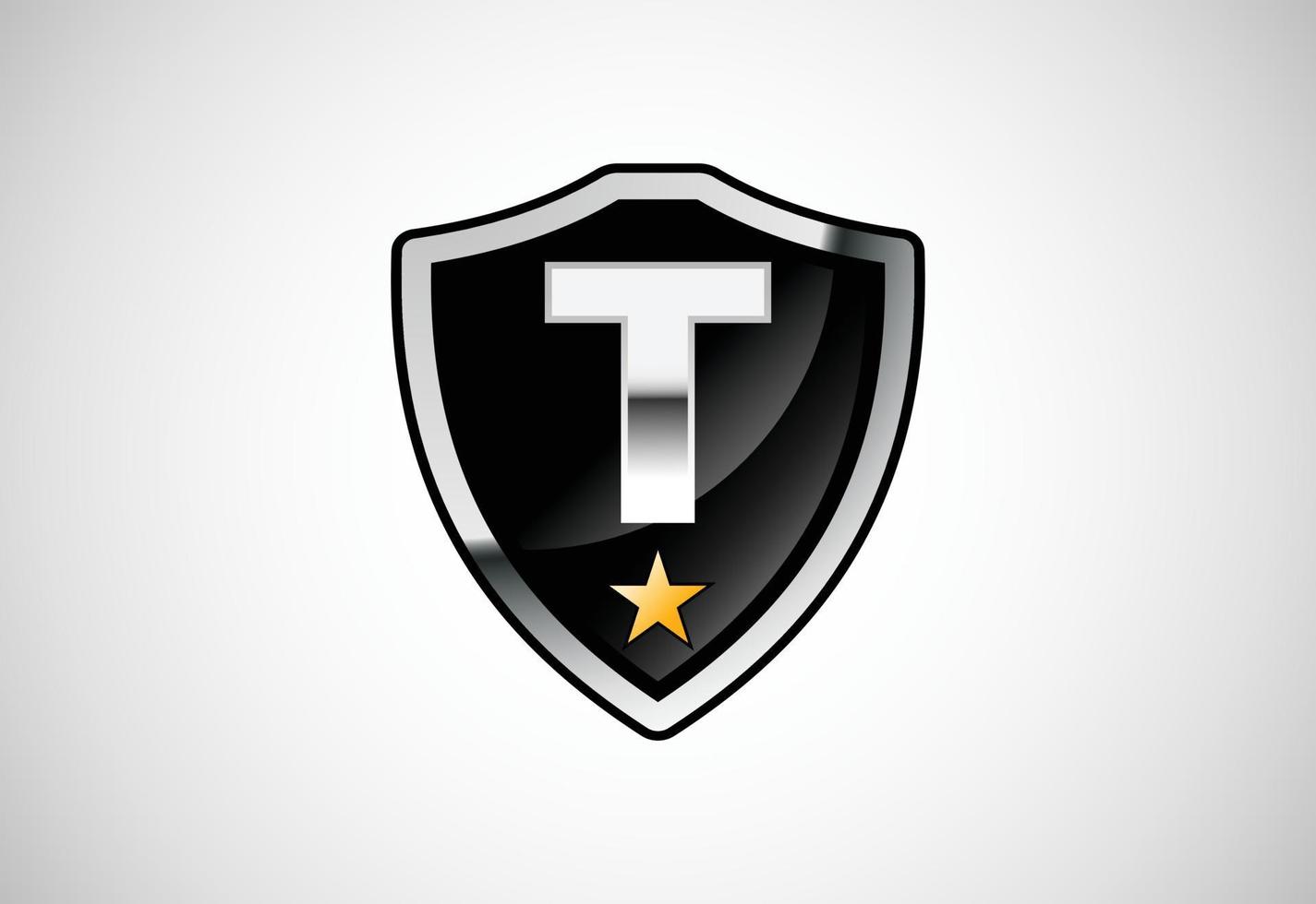 letra inicial t com ilustração em vetor escudo ícone logotipo design. escudo com alfabeto monograma