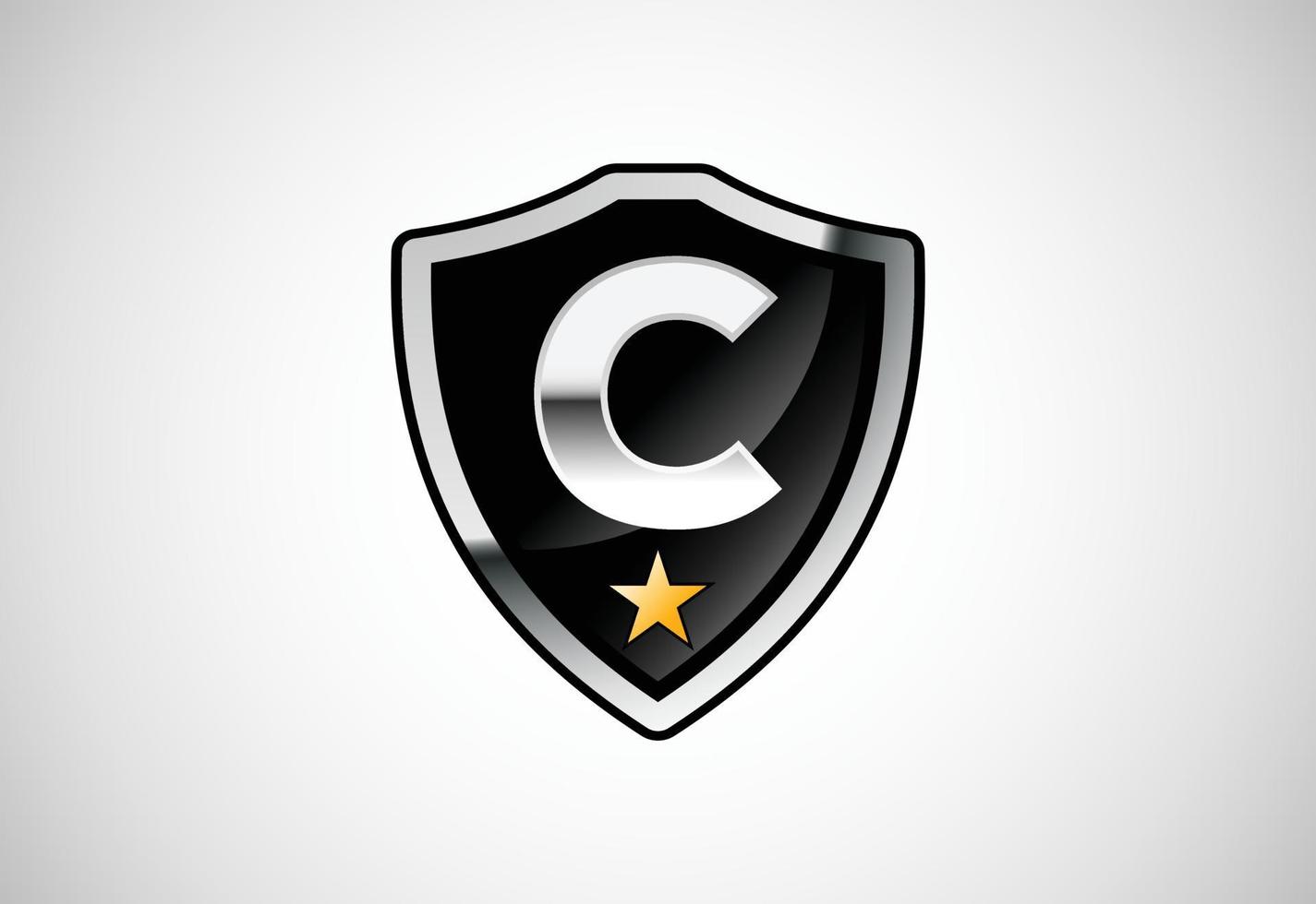 letra inicial c com ilustração em vetor escudo ícone logotipo design. escudo com alfabeto monograma