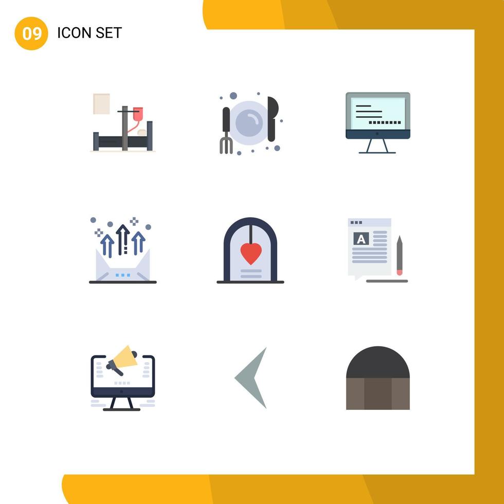 9 ícones criativos sinais e símbolos modernos de celebração carta monitore e-mail seta editável elementos de design vetorial vetor