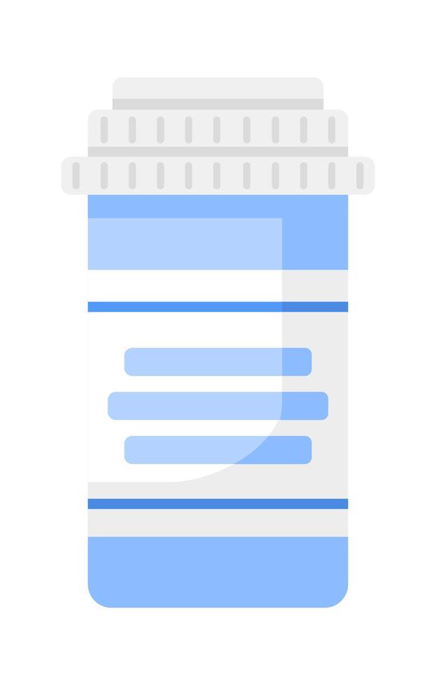 objeto de vetor de cor semiplana de garrafa azul. itens editáveis. elemento de tamanho completo em branco. medicamentos e vitaminas. ilustração de estilo de desenho animado simples de drogas para design gráfico e animação na web