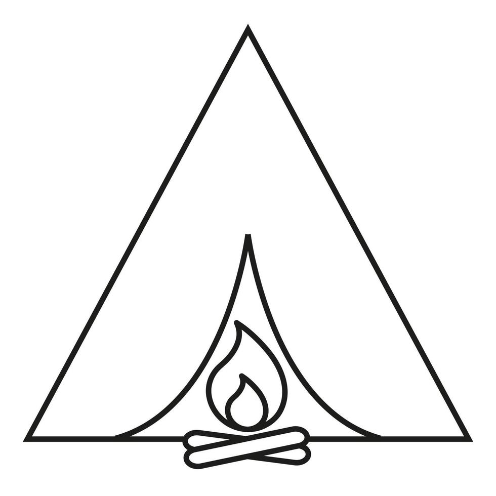 tenda de ícone de doodle e fogueira, piquenique, ícone linear, desenho de mão vetor