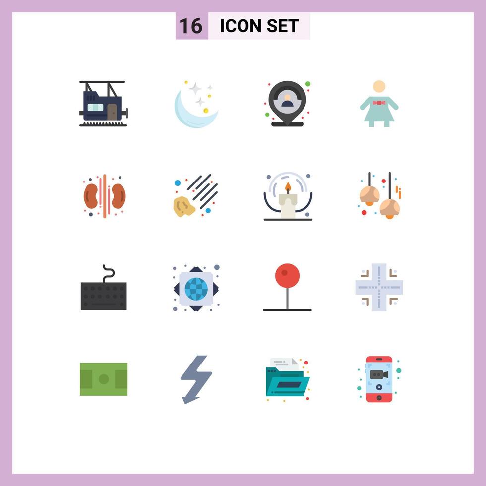 pacote de cores planas de 16 símbolos universais de saúde mulher cliente pessoas pessoa pacote editável de elementos de design de vetores criativos