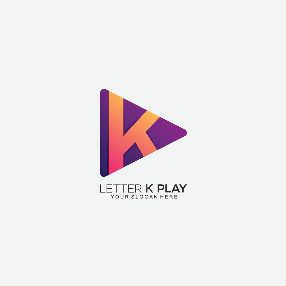 letra k play design símbolo de cor gradiente vetor