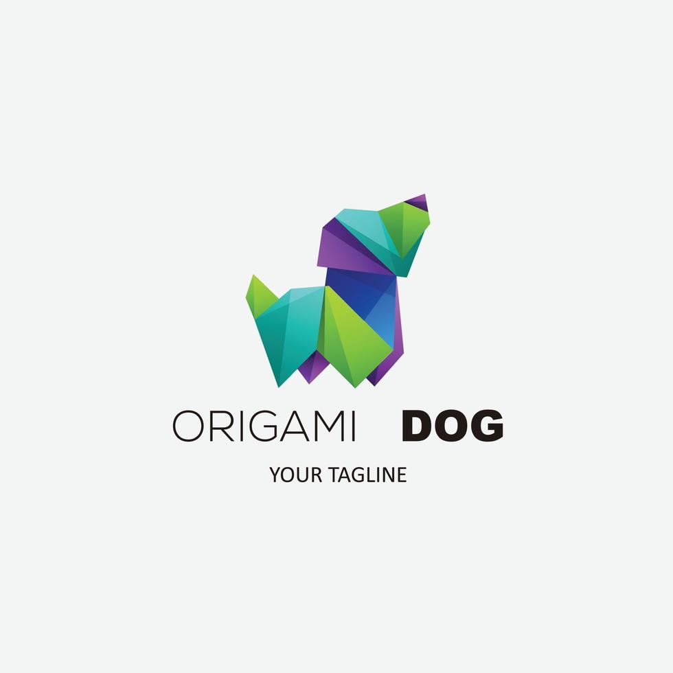 origami cachorro design logotipo gradiente ilustração colorida vetor