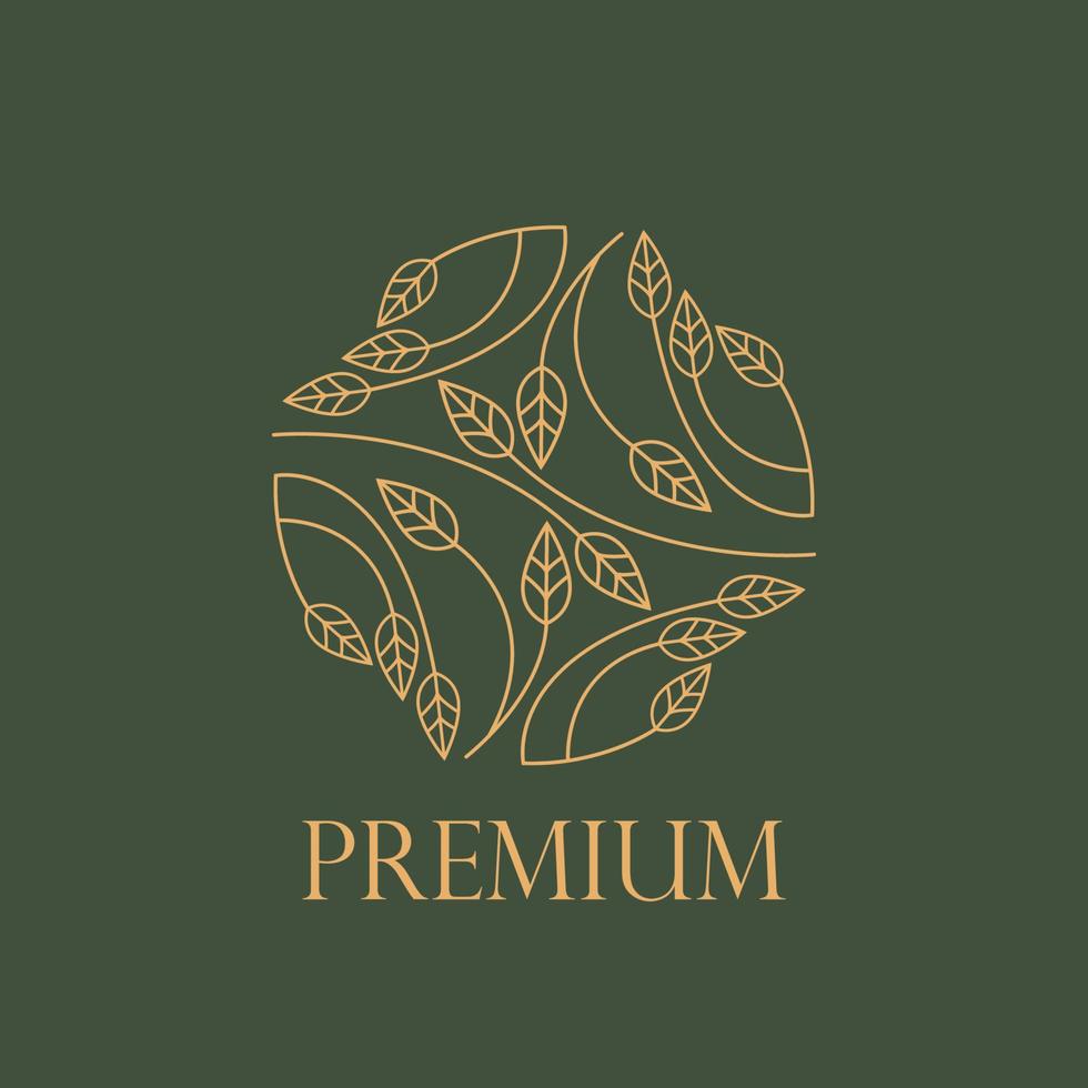 logotipo dourado com fundo verde, logotipo floral ou plano, logotipo da natureza, vetor pro