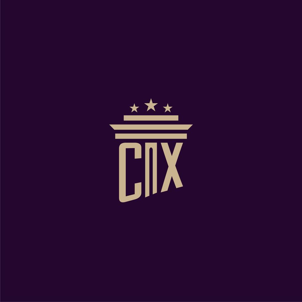 design de logotipo de monograma inicial cx para advogados de escritório de advocacia com imagem vetorial de pilar vetor