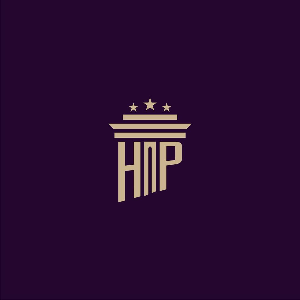 design de logotipo de monograma inicial hp para advogados de escritório de advocacia com imagem vetorial de pilar vetor