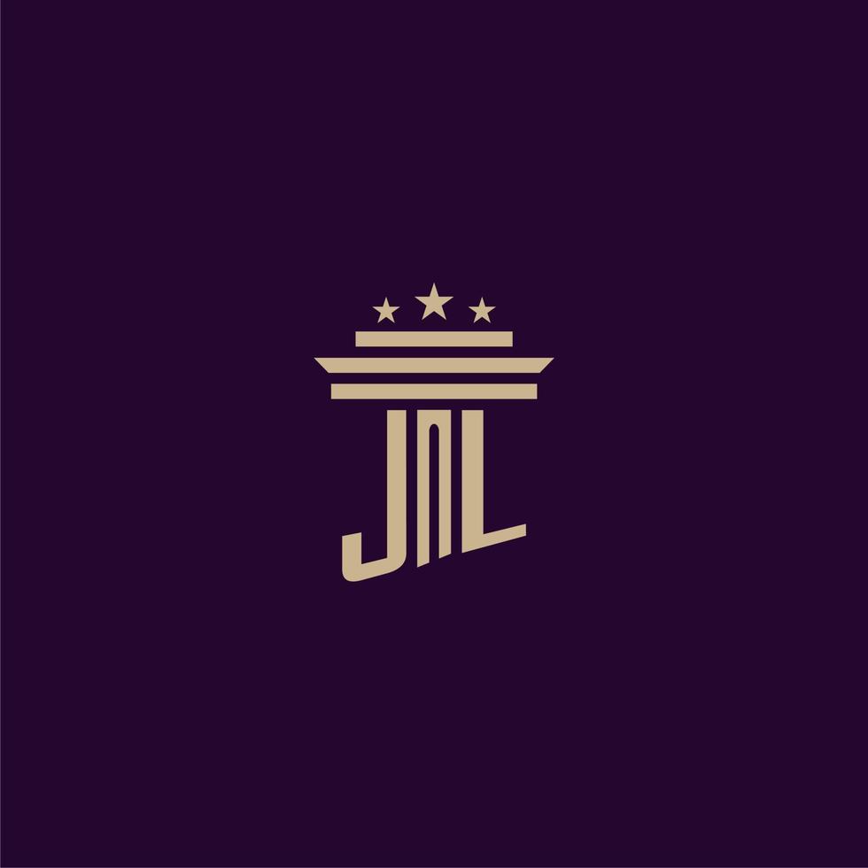 design de logotipo de monograma inicial jl para advogados de escritório de advocacia com imagem vetorial de pilar vetor