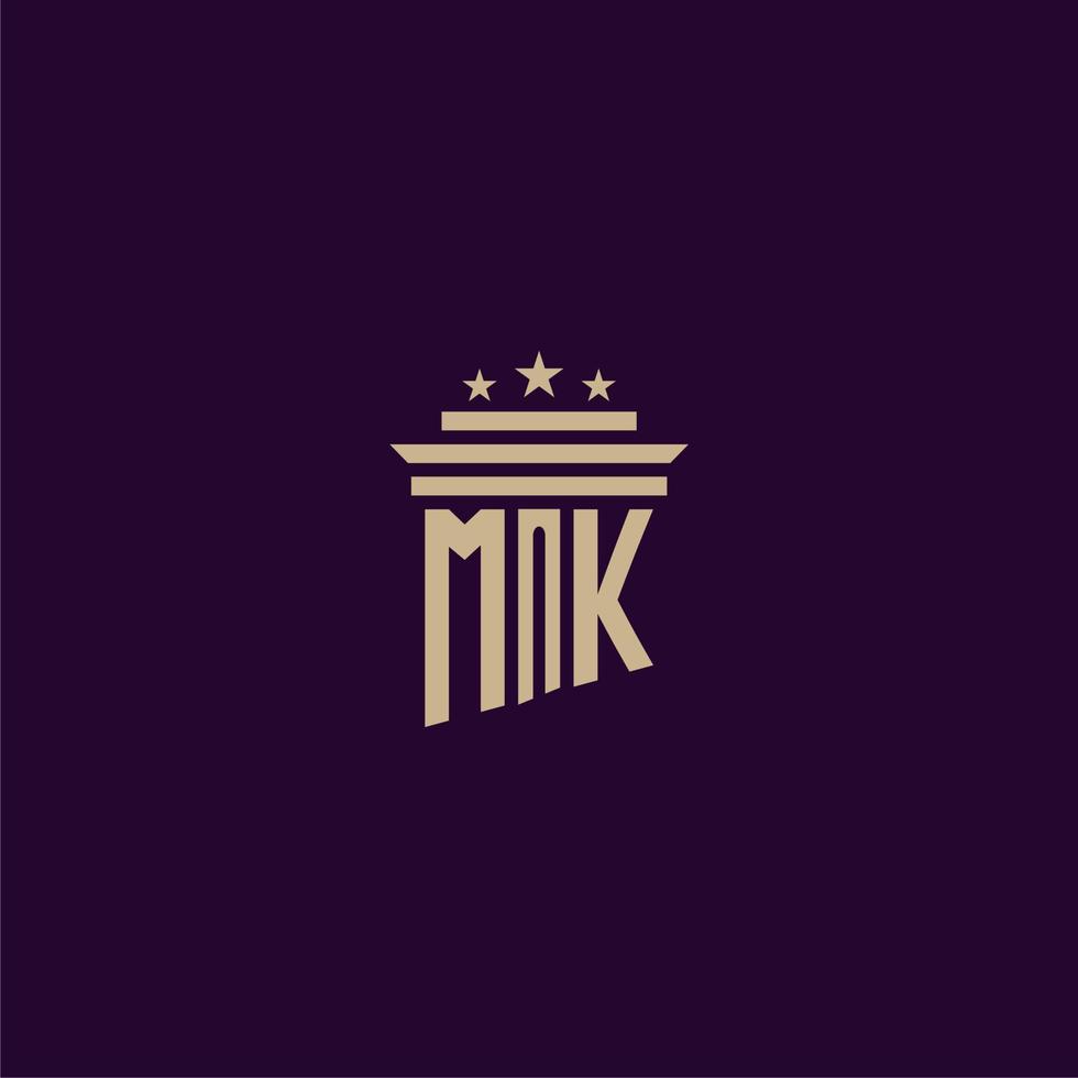 design de logotipo de monograma inicial mk para advogados de escritório de advocacia com imagem vetorial de pilar vetor