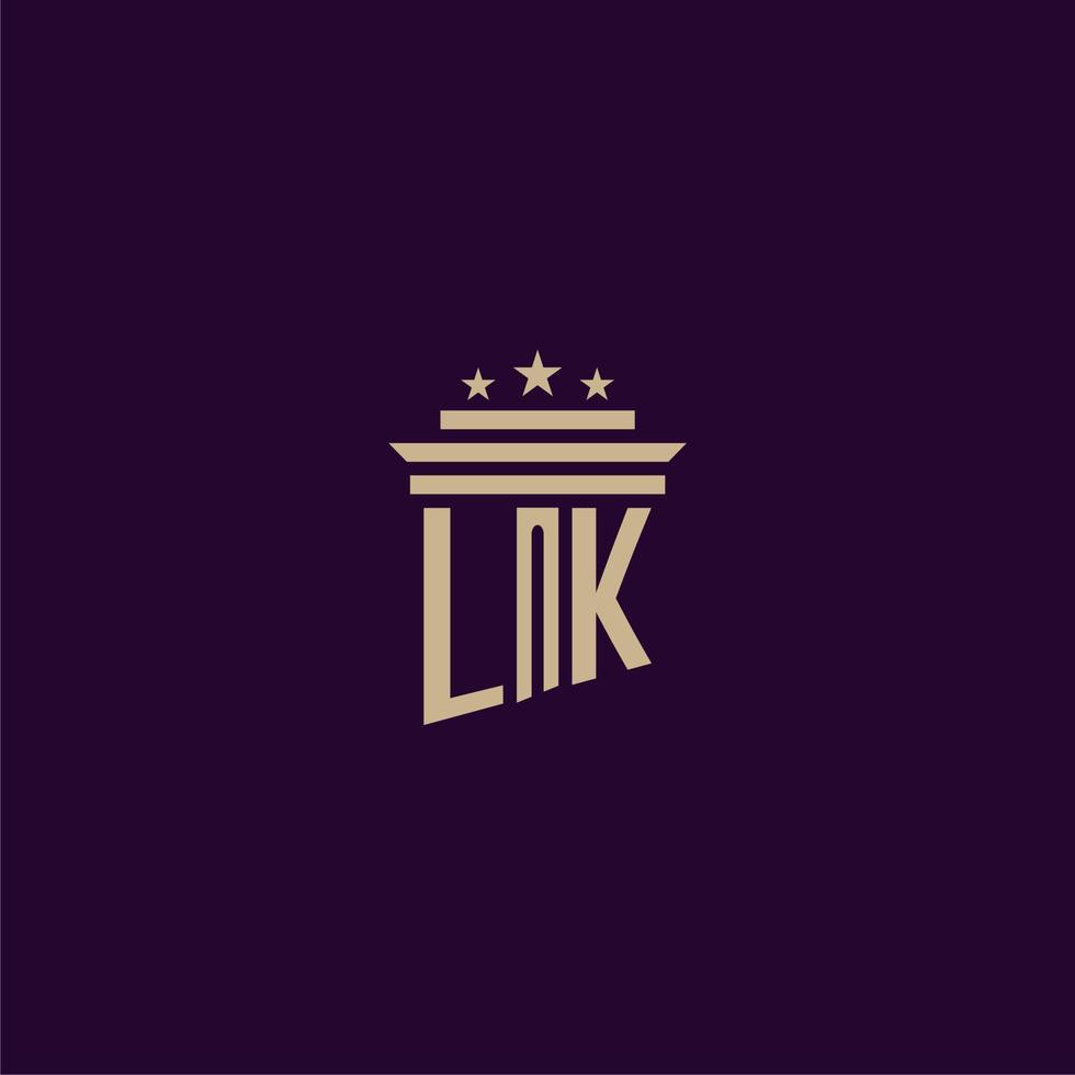 design de logotipo de monograma inicial lk para advogados de escritório de advocacia com imagem vetorial de pilar vetor