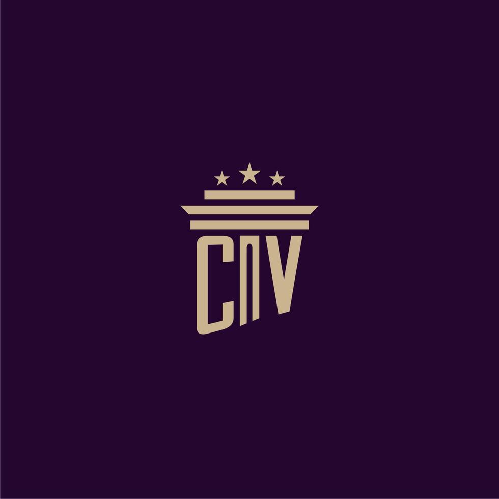 design de logotipo de monograma inicial cv para advogados de escritório de advocacia com imagem vetorial de pilar vetor
