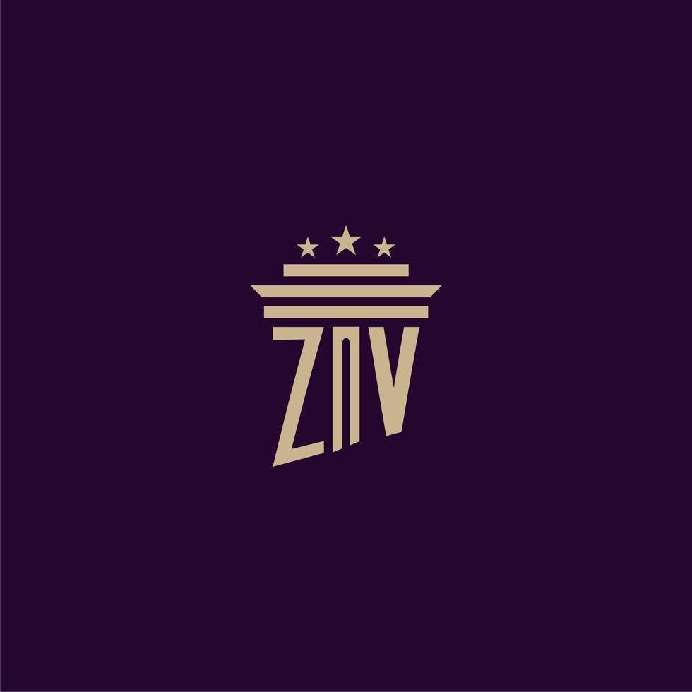 design de logotipo de monograma inicial zv para advogados de escritório de advocacia com imagem vetorial de pilar vetor