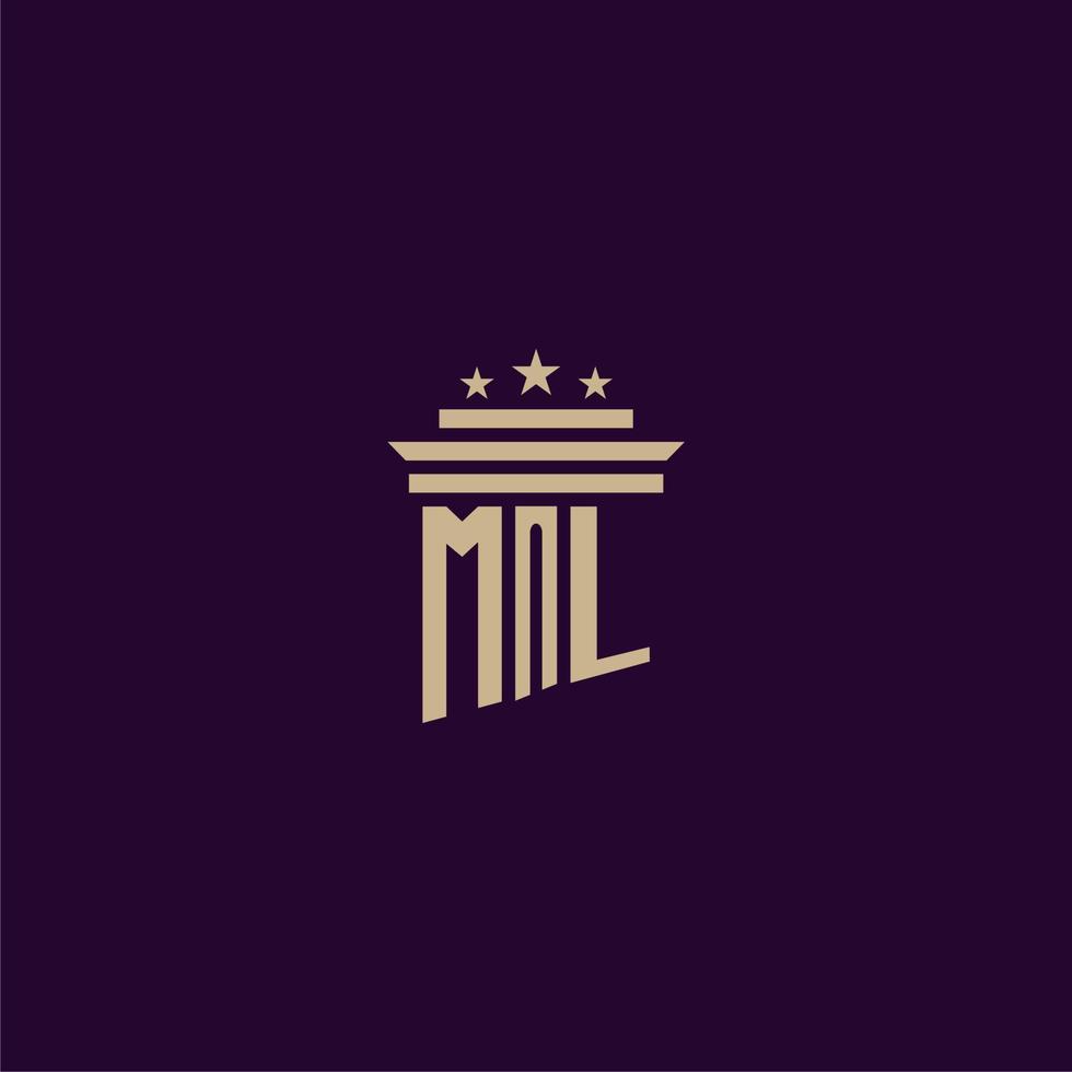 design de logotipo de monograma inicial de ml para advogados de escritório de advocacia com imagem vetorial de pilar vetor