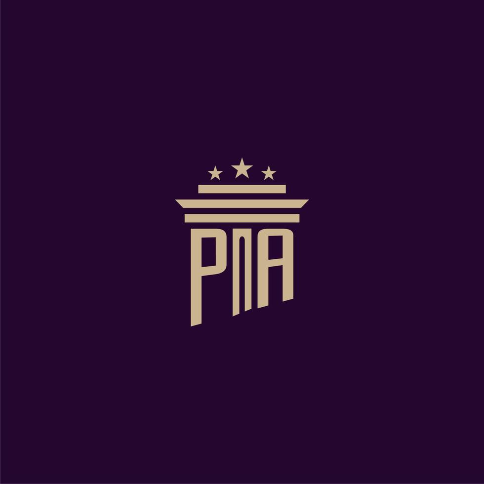 pa design de logotipo monograma inicial para advogados de escritório de advocacia com imagem vetorial de pilar vetor