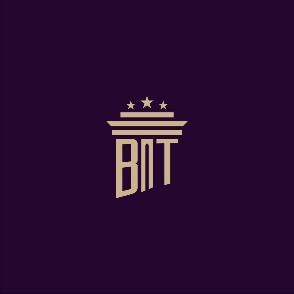 design de logotipo de monograma inicial bt para advogados de escritório de advocacia com imagem vetorial de pilar vetor