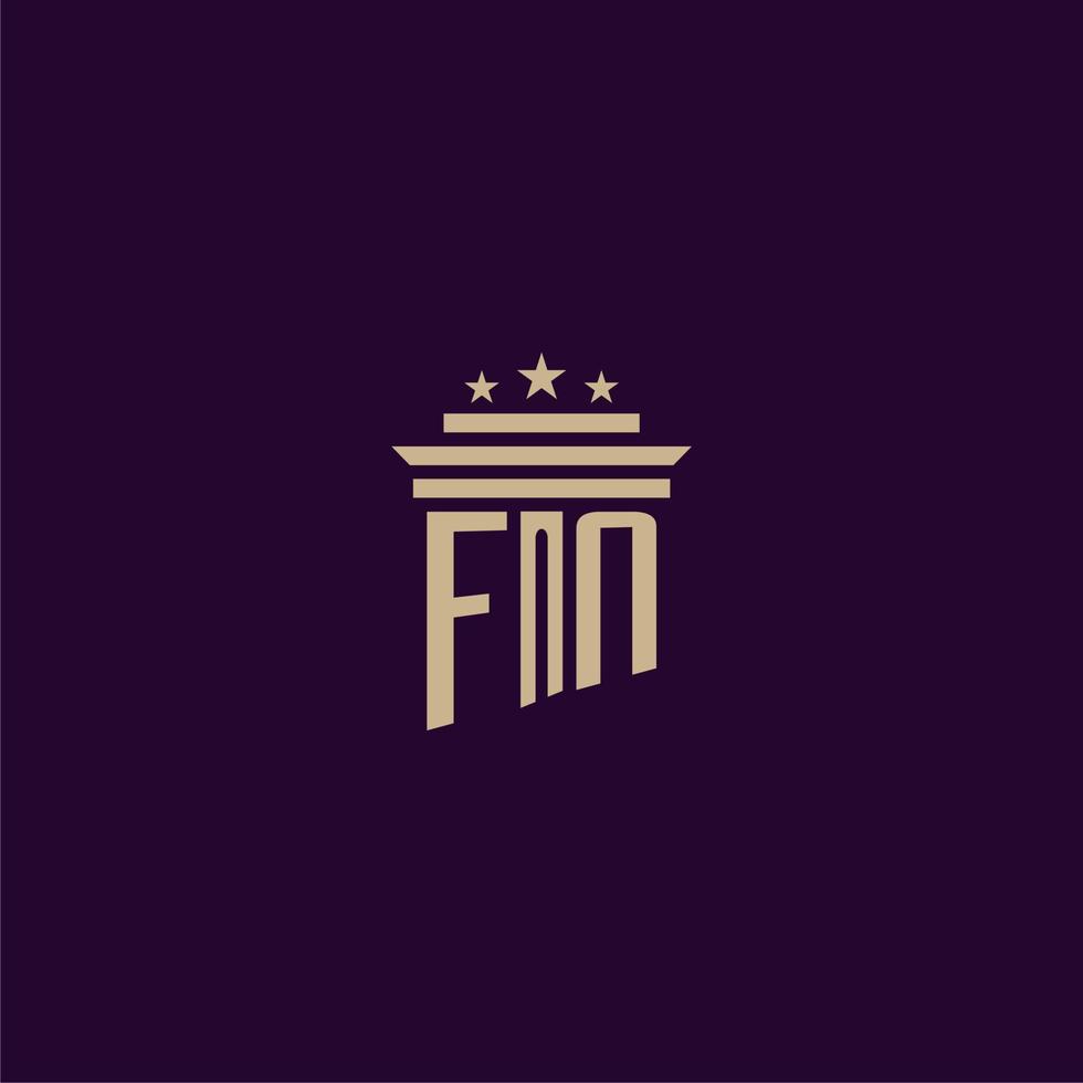 design de logotipo de monograma inicial fn para advogados de escritório de advocacia com imagem vetorial de pilar vetor