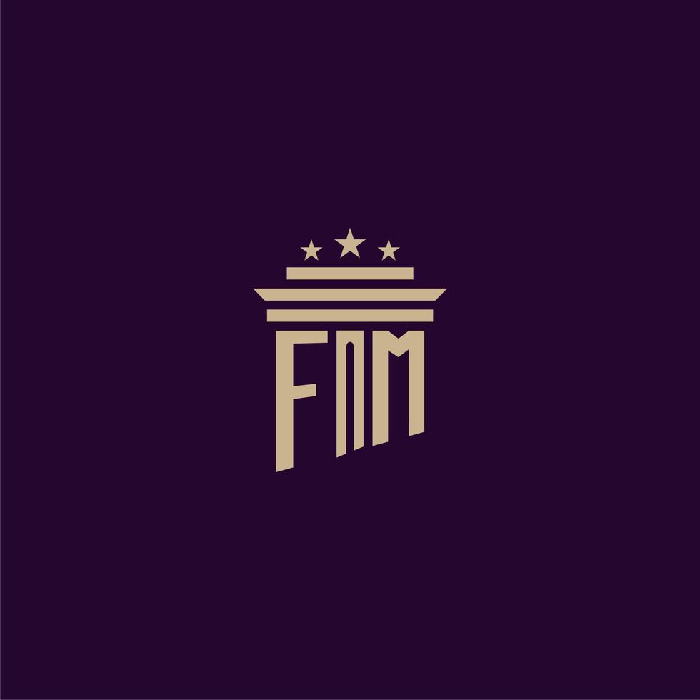 design de logotipo de monograma inicial fm para advogados de escritório de advocacia com imagem vetorial de pilar vetor