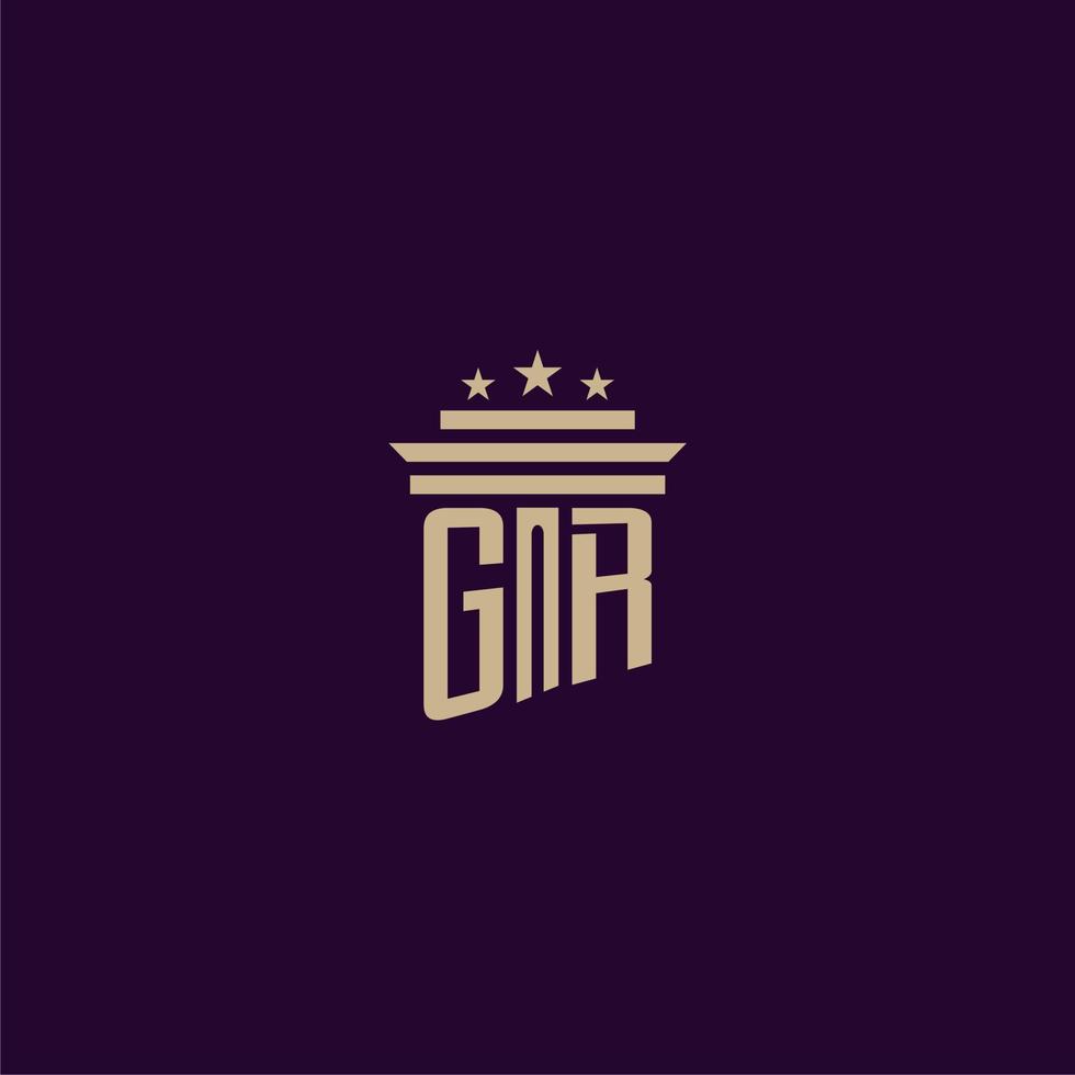 design de logotipo de monograma inicial gr para advogados de escritório de advocacia com imagem vetorial de pilar vetor