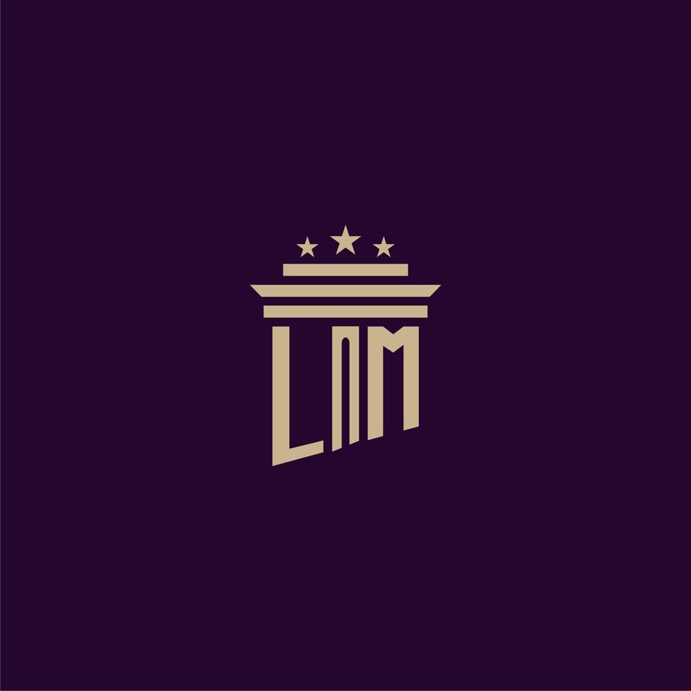 design de logotipo de monograma inicial lm para advogados de escritório de advocacia com imagem vetorial de pilar vetor