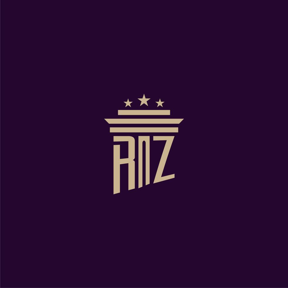 design de logotipo de monograma inicial rz para advogados de escritório de advocacia com imagem vetorial de pilar vetor