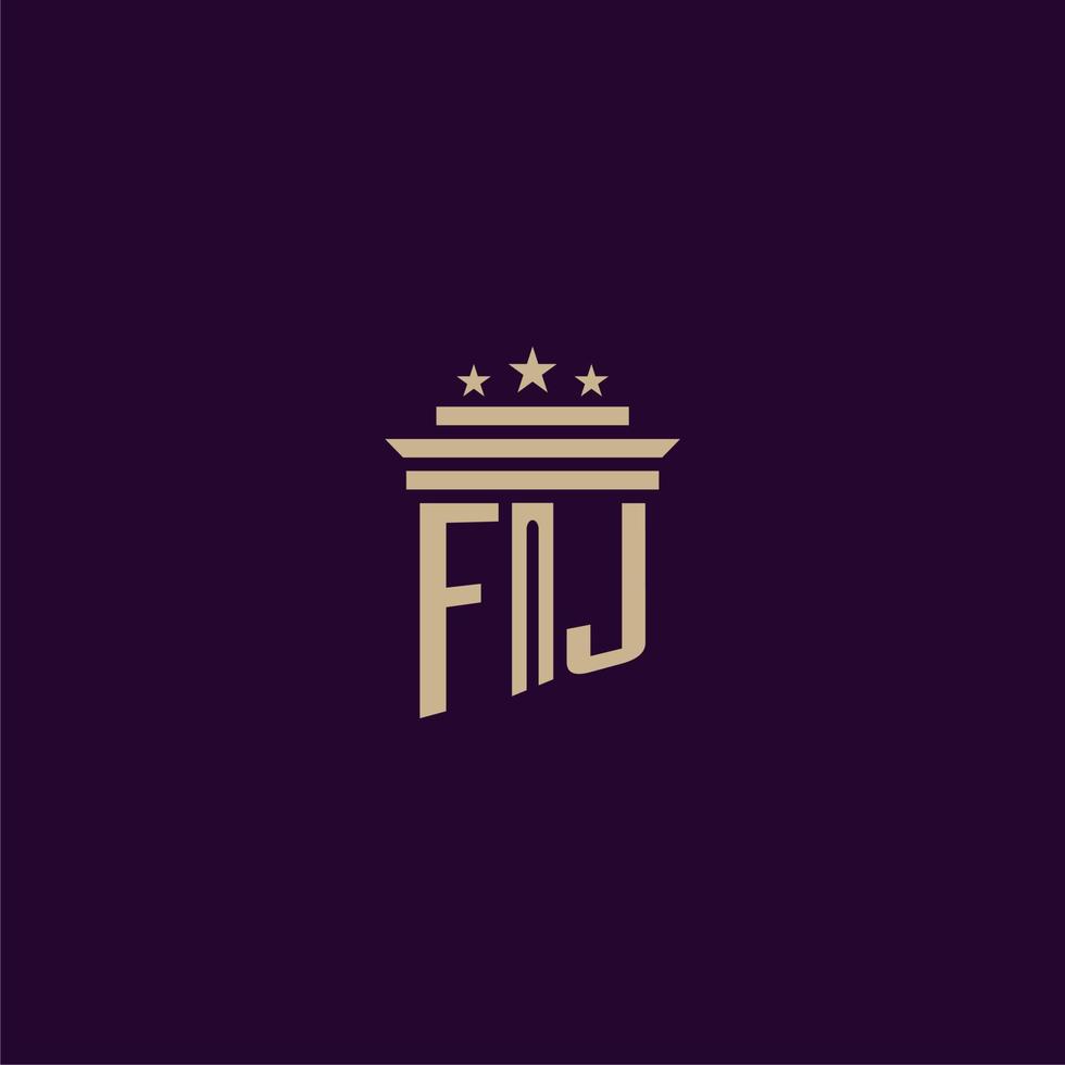 design de logotipo de monograma inicial fj para advogados de escritório de advocacia com imagem vetorial de pilar vetor