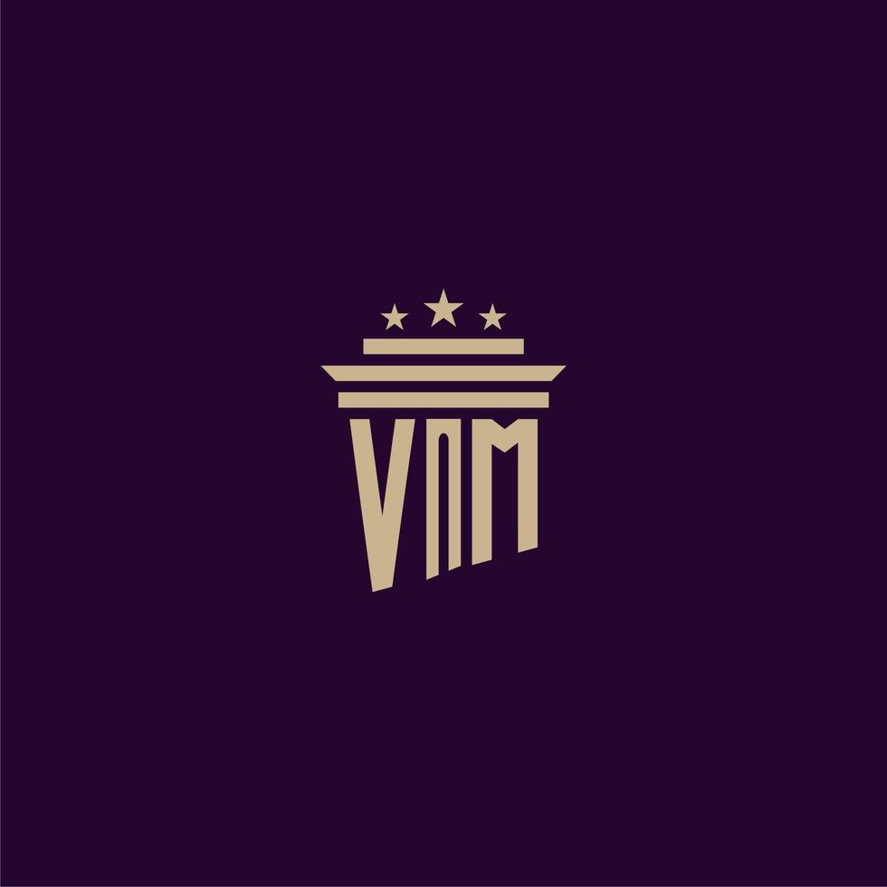 design de logotipo de monograma inicial vm para advogados de escritório de advocacia com imagem vetorial de pilar vetor