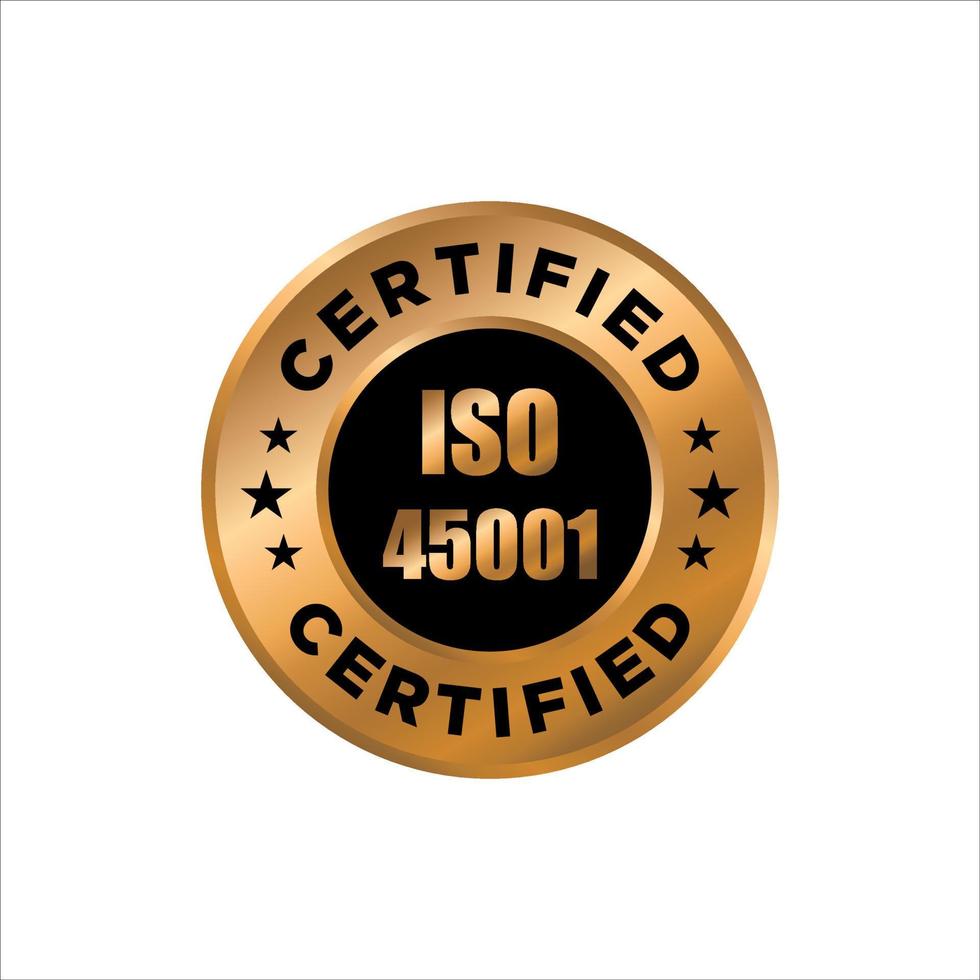 iso 45001 - saúde e segurança, selo de certificação. estilo plano, design simples vetor