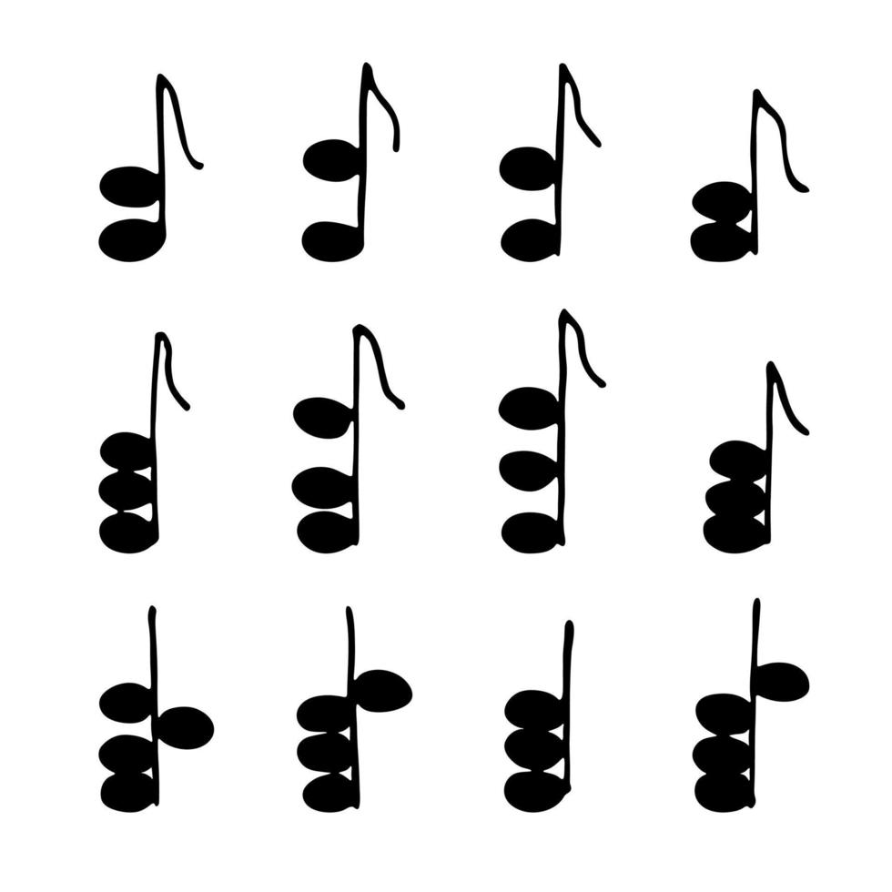 conjunto de rabiscos de notas musicais. símbolo musical desenhado à mão. elementos para impressão, web, design, decoração, logotipo vetor