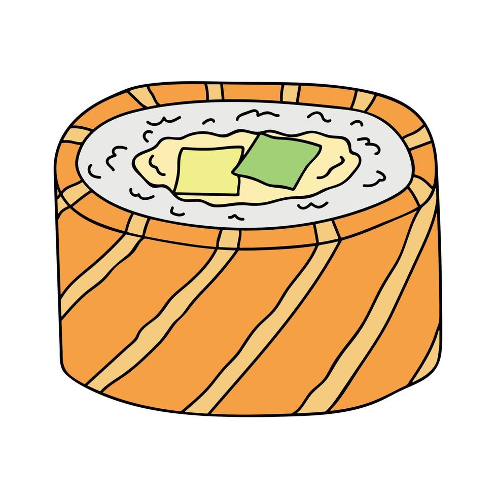 clipart de rolo de sushi desenhado à mão. pratos da cozinha tradicional japonesa. comida asiática vetor