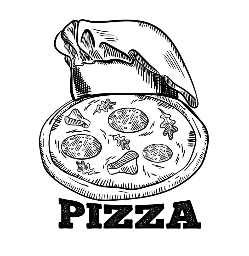 emblema de vetor fresco diário wpizza no quadro-negro. modelo de logotipo de pizza. emblema vetorial para café, restaurante ou serviço de entrega de comida.